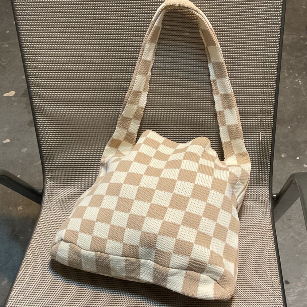 Kopari Tan and Cream Checkered Shoulder Bag - Picture 3 of 3